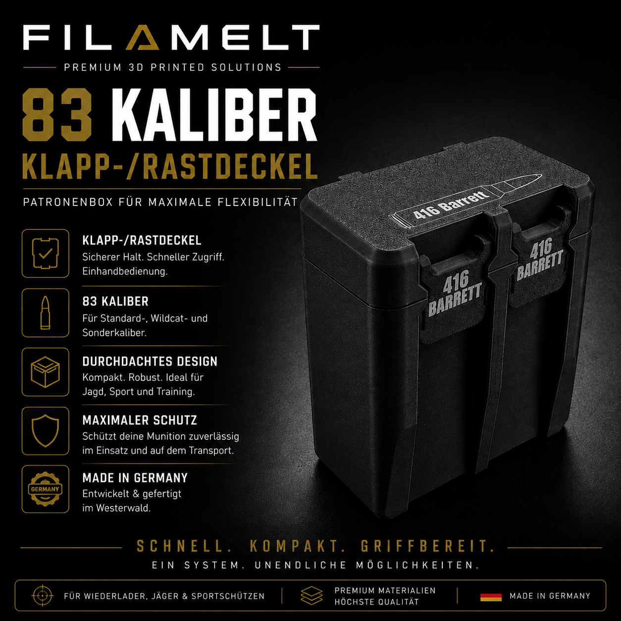 Filamelt Munitionsbox / 10mm Auto / 'Klapp- / Rastdeckel' / Patronenbox, Ammo Box