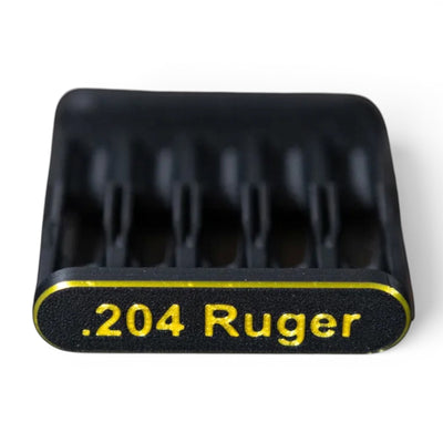 3D-Druck aus dem Westerwald Patronenclip für 5 Schuss im Kaliber .204 Ruger aus robustem schwarzem PLA+ Kunststoff